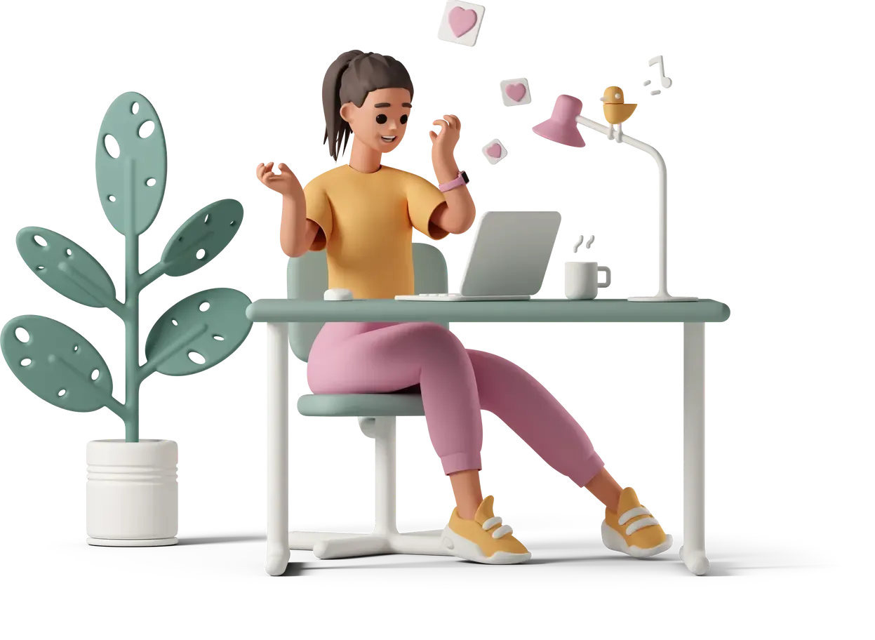 Illustration of woman using a computer receiving likes